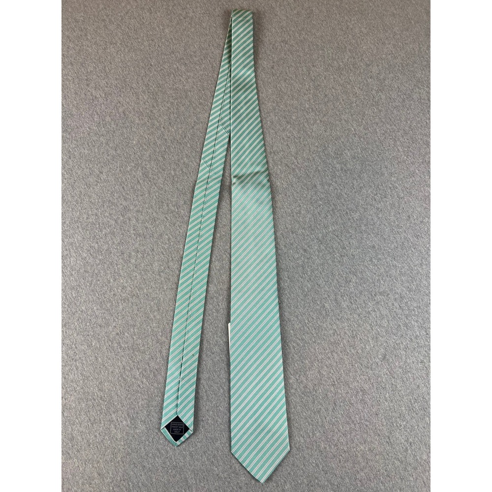 Robert Jensen Necktie: Spring Green Striped, Hand Sewn Finest Silk, Made Italy